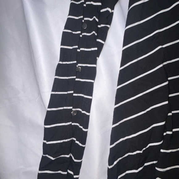 White House Black Market Striped Tunic Top Slit Sleeve Double Black/White Small - Picture 13 of 14